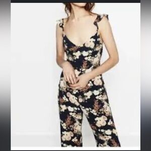 NWT Zara Navy floral jumpsuit size large